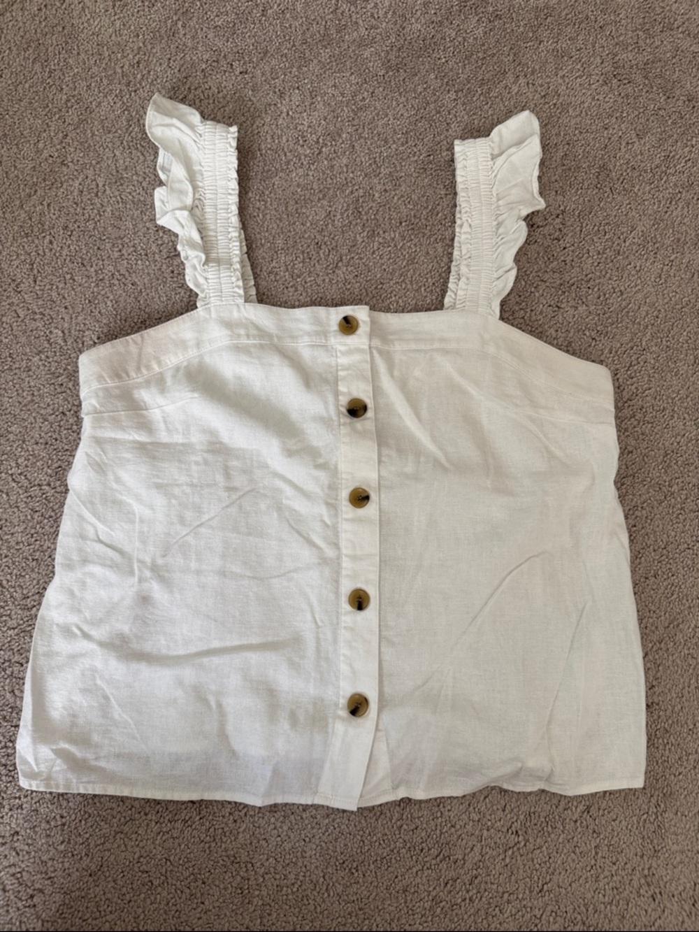 J.Crew White Ruffle Strap Button-Front Women's Tank Top